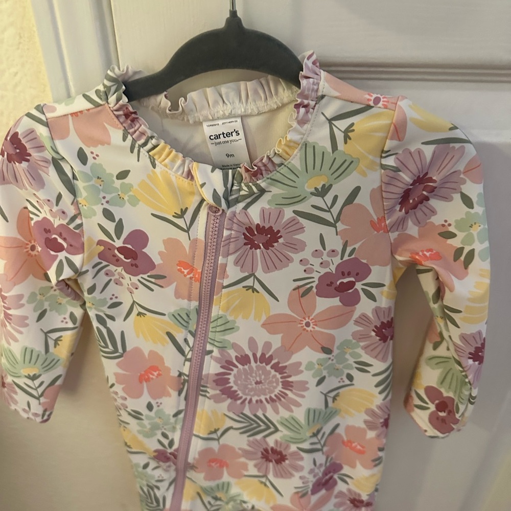Carter's Pink and Yellow Rashguard Swimwear with Floral Design